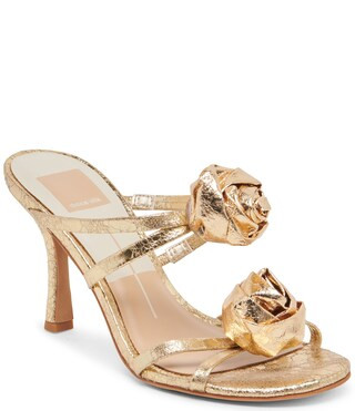 Linzy Crinkle Leather Rosette Embellished Dress Slide Sandals | Dillard's