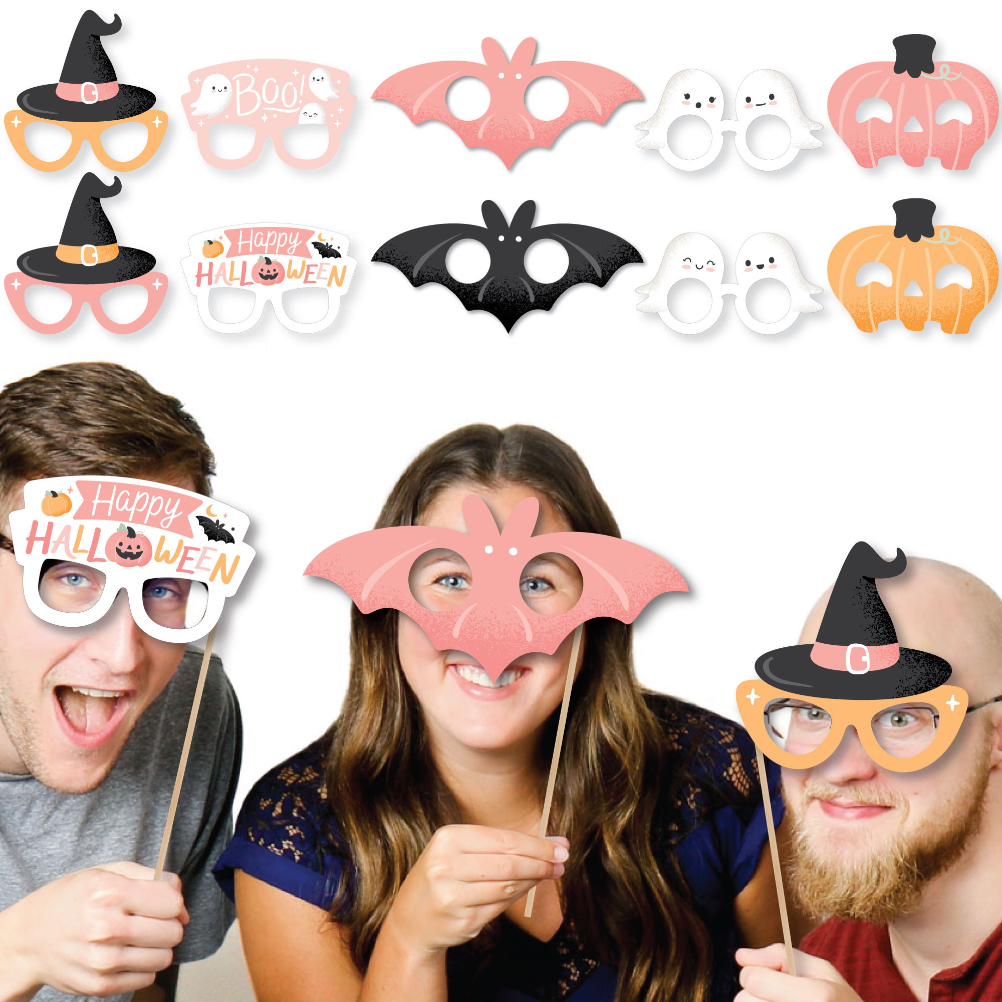 Big Dot of Happiness Pastel Halloween Glasses and Masks - Paper Card Stock Pink Pumpkin Party Pho... | Walmart (US)