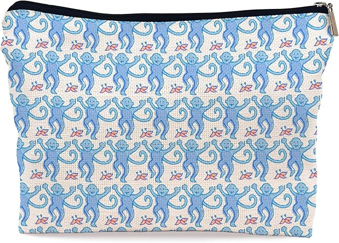 Ayxvt Preppy Makeup bag, Blue Makeup Bag,Monkey Pouch Makeup Bag Zipper Travel Toiletry, Gifts fo... | Amazon (US)