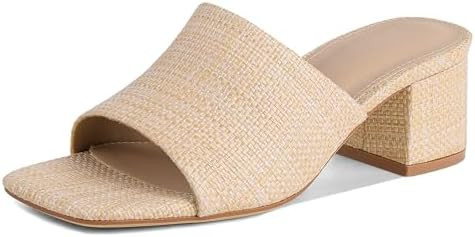 MeiLuSi Raffia Heeled Sandals for Women Chunky Block Heeled Mules Square Open Toe Summer Heels Va... | Amazon (US)