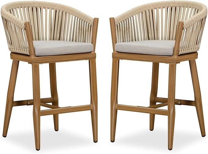 PURPLE LEAF Outdoor Counter Height Bar Stools Set of 2 Patio Metal Modern Wicker Bar Chairs Woven... | Amazon (US)