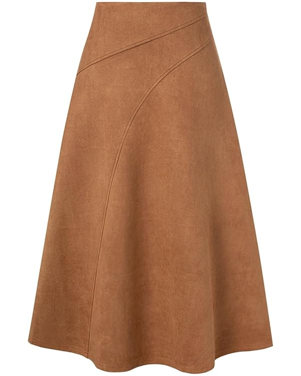 Kate Kasin Women's Elegant Thickened Suede Midi Skirt A-Line Skirt Faux Suede High Waisted Bodyco... | Amazon (UK)