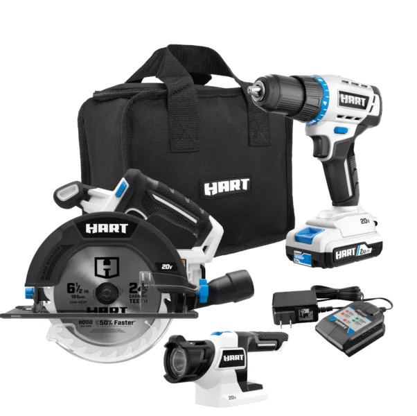 HART 20V 3-Tool Combo Kit, Drill, 6-1/2" Circular Saw, and LED Light 1 Each | Walmart (US)