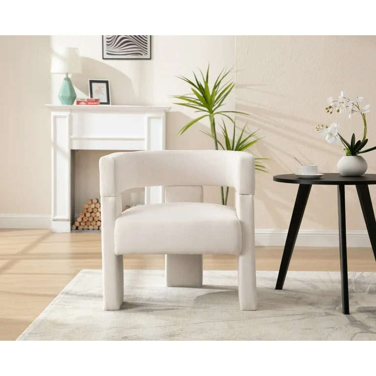 Dayalane Barrel Accent Chair, Modern Linen Upholstered Armchair with Curved Open Back, Comfy Sing... | Walmart (US)