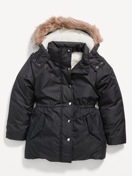 Sherpa-Lined Cinched-Waist Hooded Parka Coat for Girls | Old Navy (US)