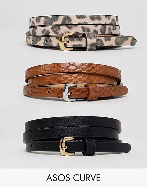 ASOS DESIGN Curve 3 Pack Waist And Hip jeans Belts In Snake & Leopard | ASOS (Global)