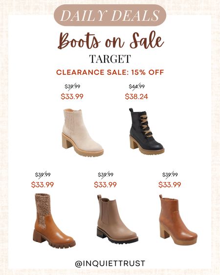 These fall and winter boots are on clearance sale today at Target!
#targetfinds #winterfashion #outfitinspo #capsulewardrobe

#LTKsalealert #LTKunder50 #LTKFind