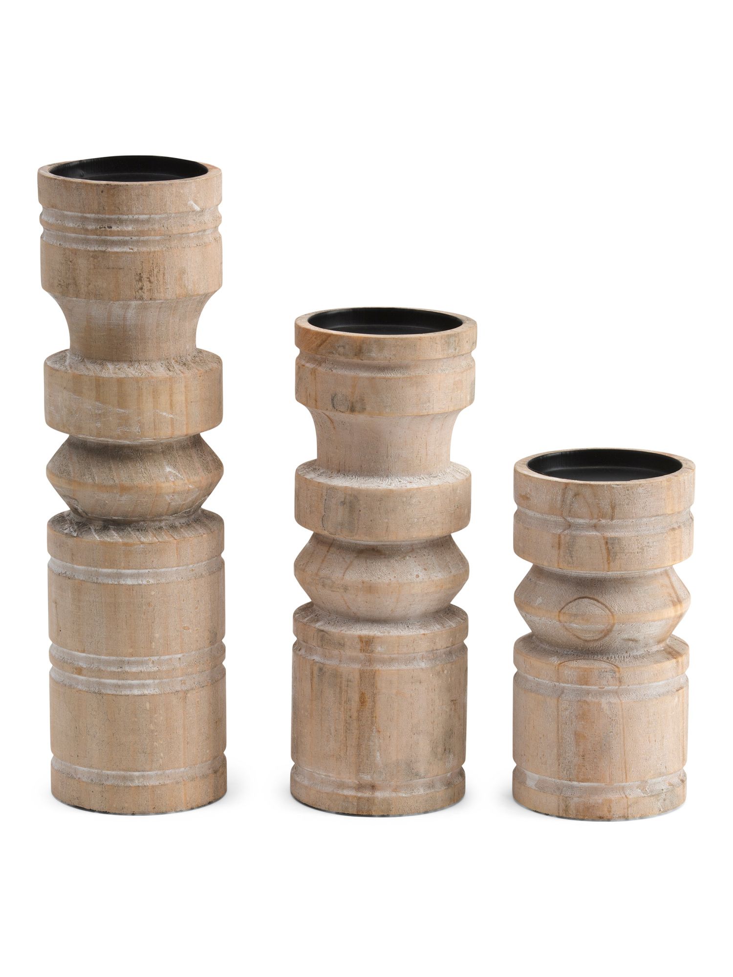 Set Of 3 Metal And Wood Candle Holder | TJ Maxx