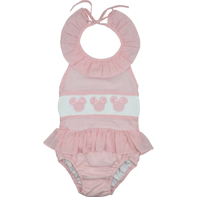 Pink Swiss Dot Smocked Mouse Ears Swimsuit | Cecil and Lou