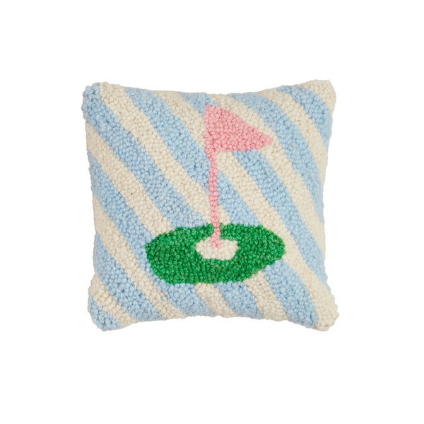 Mud Pie Golf Flag Wool Pillow in Blue | 100% Polyester | Mud Pie
