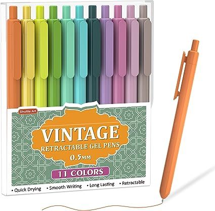 Colored Retractable Gel Pens, Shuttle Art 11 Vintage Ink Colors, Cute Pens 0.5mm Fine Point Quick... | Amazon (US)