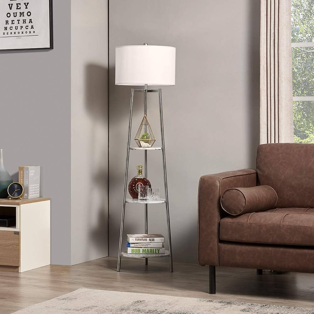 ROSEN GARDEN Lámpara de pie, luz de lectura de pie con estantes de mármol sintético y pantalla... | Amazon (US)