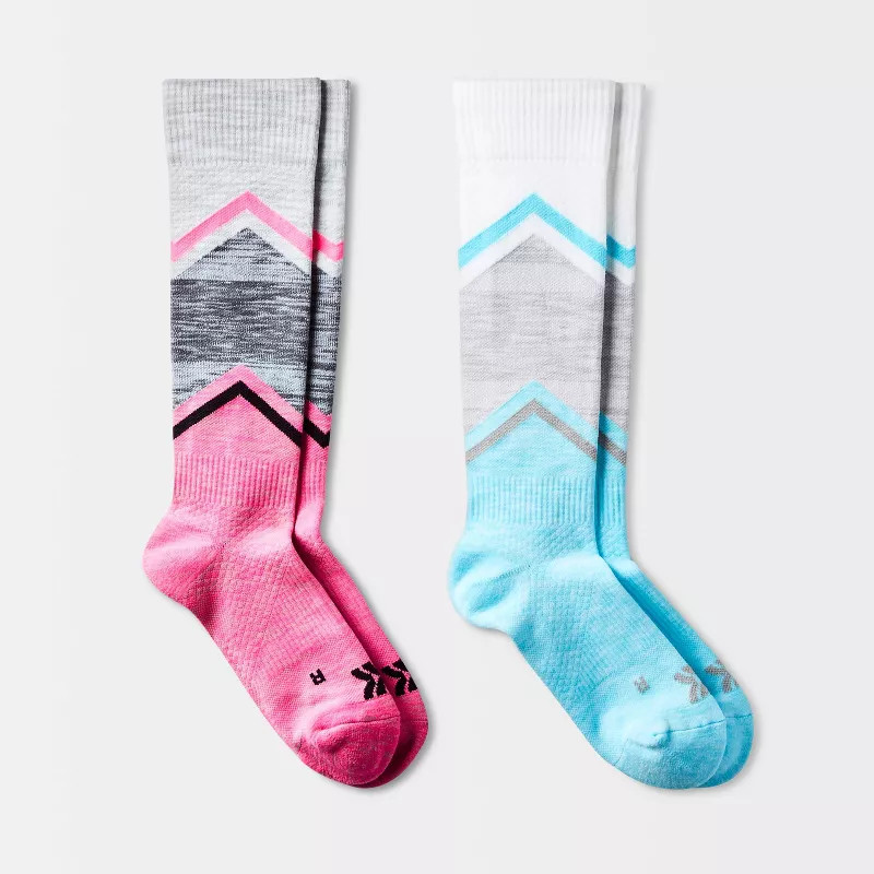 Women's Chevron Colorblock Compression 2pk Knee High Athletic Socks - All in Motion™ - White/Gr... | Target