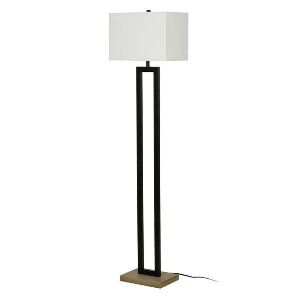 Better Homes & Gardens 61"H Metal Windowpane Floor Lamp, Black Finish with Real Wood Base | Walmart (US)