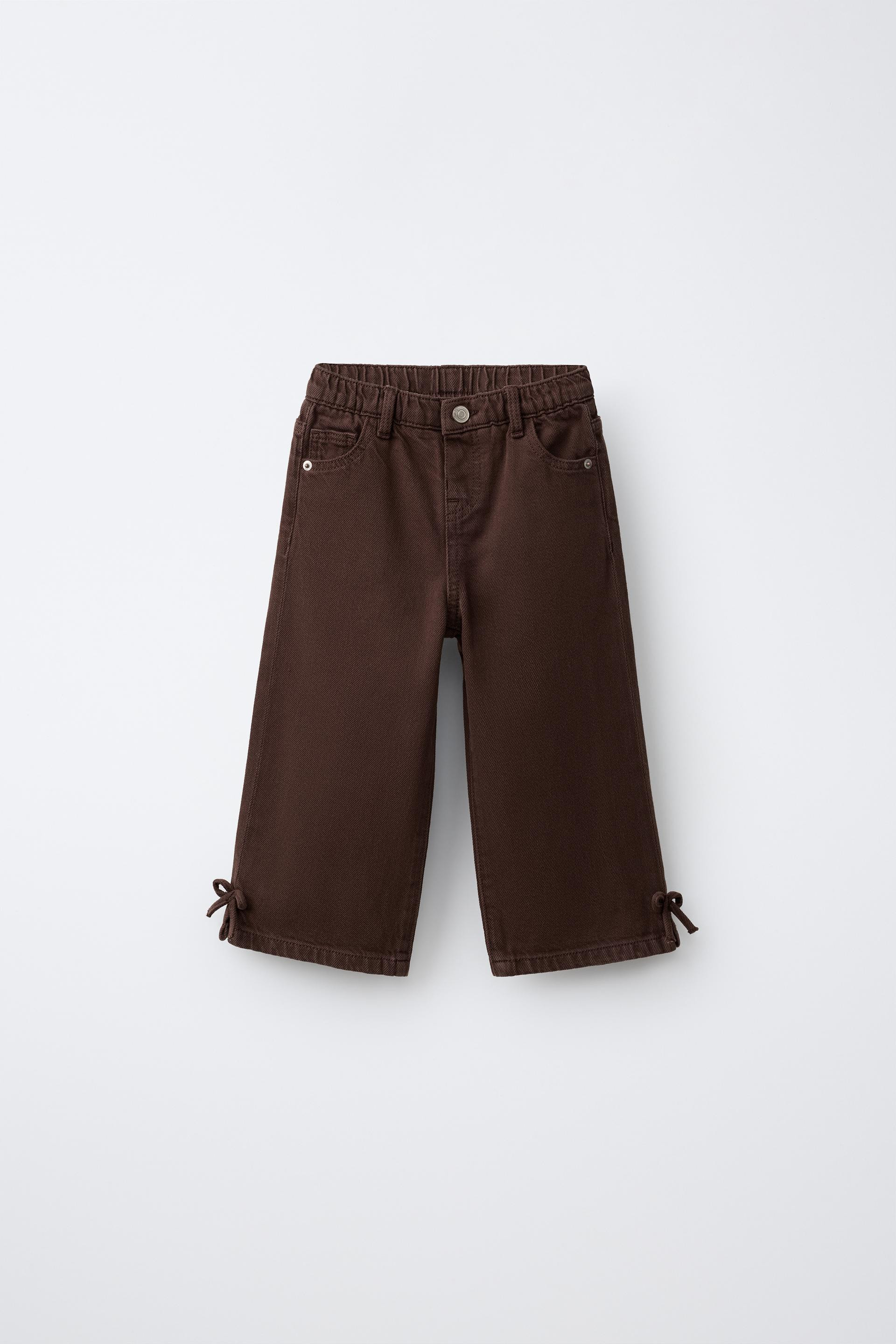Zara - Bow Detail Wide Leg Jeans - Brown - 3 Years (38,6 Inches) - Kids | Zara US