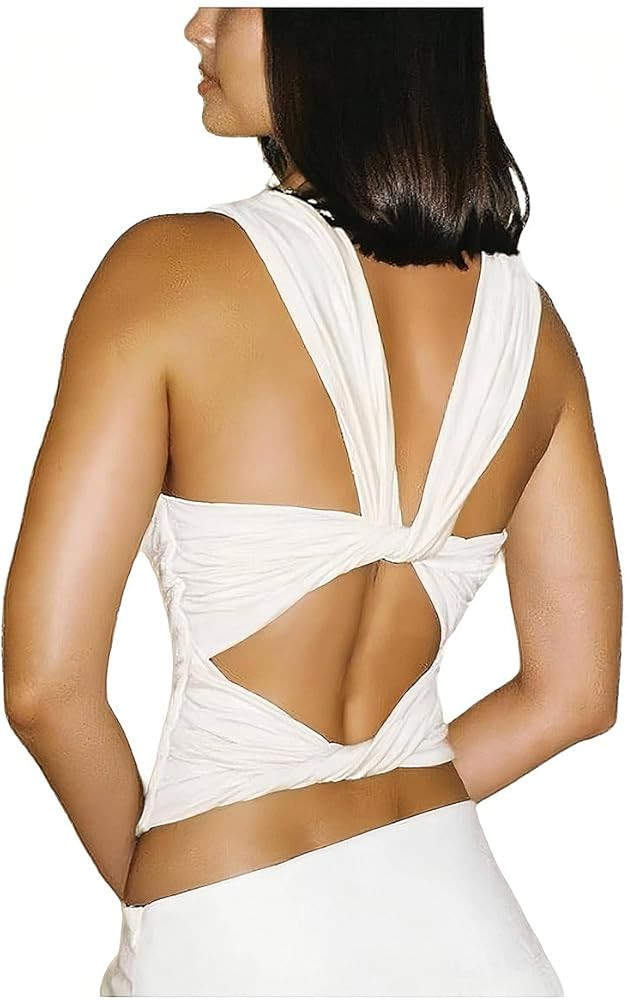 SweatyRocks Women's Sexy Y2K Open Back Top Twist Ties Ruched Crop Tops Club Outfits Going Out Top... | Amazon (US)