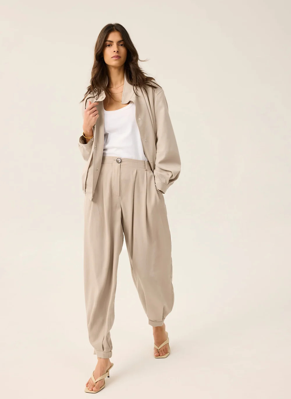Neutral Tapered Balloon Trousers | Mint Velvet