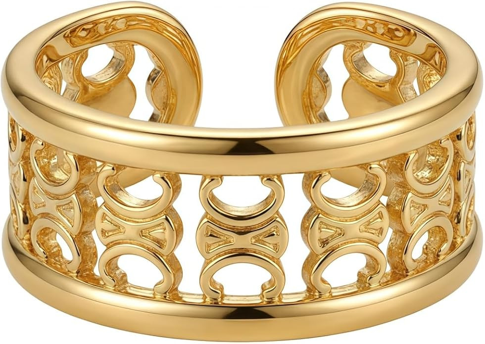 18K Gold Plated Sterling Silver Stackable Open Claw Ring Ajustable Wrap Ring | Highly Polished Cu... | Amazon (US)
