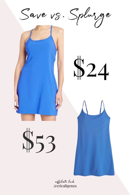 Save vs splurge 💙 athletic dress - both on sale! Abercrombie version for $53 vs target version for $24! 

Athletic dress // traveler dress // lined workout dress // strappy athleisure dress 

#LTKFind #LTKsalealert #LTKunder50