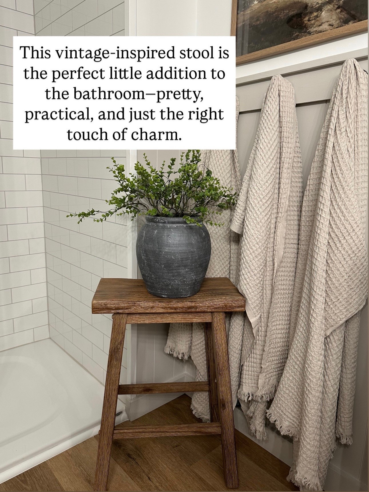 Vintage Wooden Bathroom Stool | Amazon Home Find

Follow @farmtotablecreations on Instagram for more cozy home inspiration.

This vintage-inspired wooden stool is such a simple way to add warmth and character to a bathroom. I love using it as a functional styling piece—perfect beside the tub for towels, a candle, or a small plant. The warm wood tone softens all the tile and feels timeless, practical, and effortlessly charming. A great Amazon find that works in bathrooms, bedrooms, or even entryways.

#bathroomstool #woodstool #bathroomdecor #amazonhome #neutralbathroom #bathroomstyling #modernorganic #homedecor #bathroominspo #smallspaces

#LTKSaleAlert #LTKFindsUnder50 #LTKHome