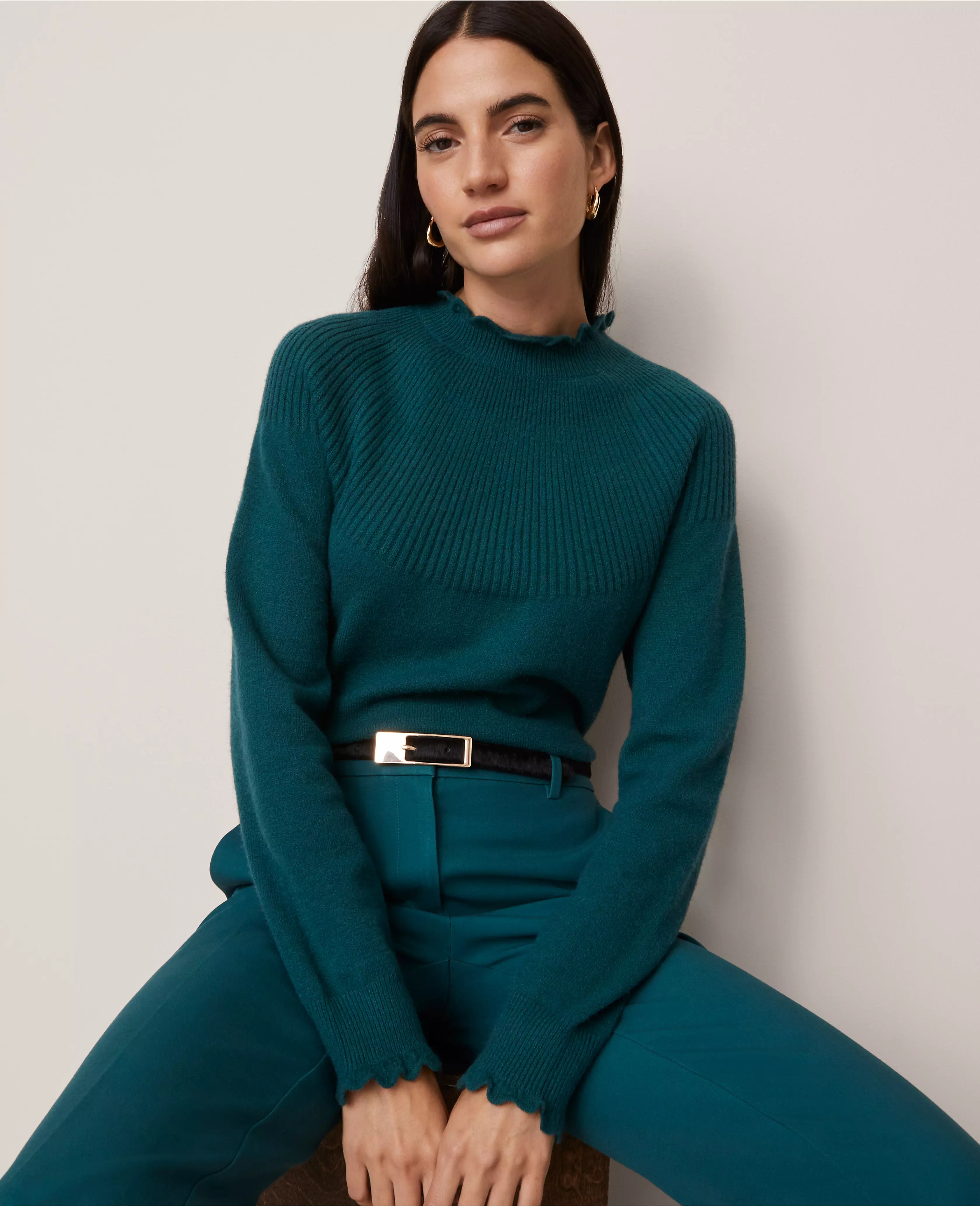 Ruffle Trimmed Mock Neck Sweater | Ann Taylor