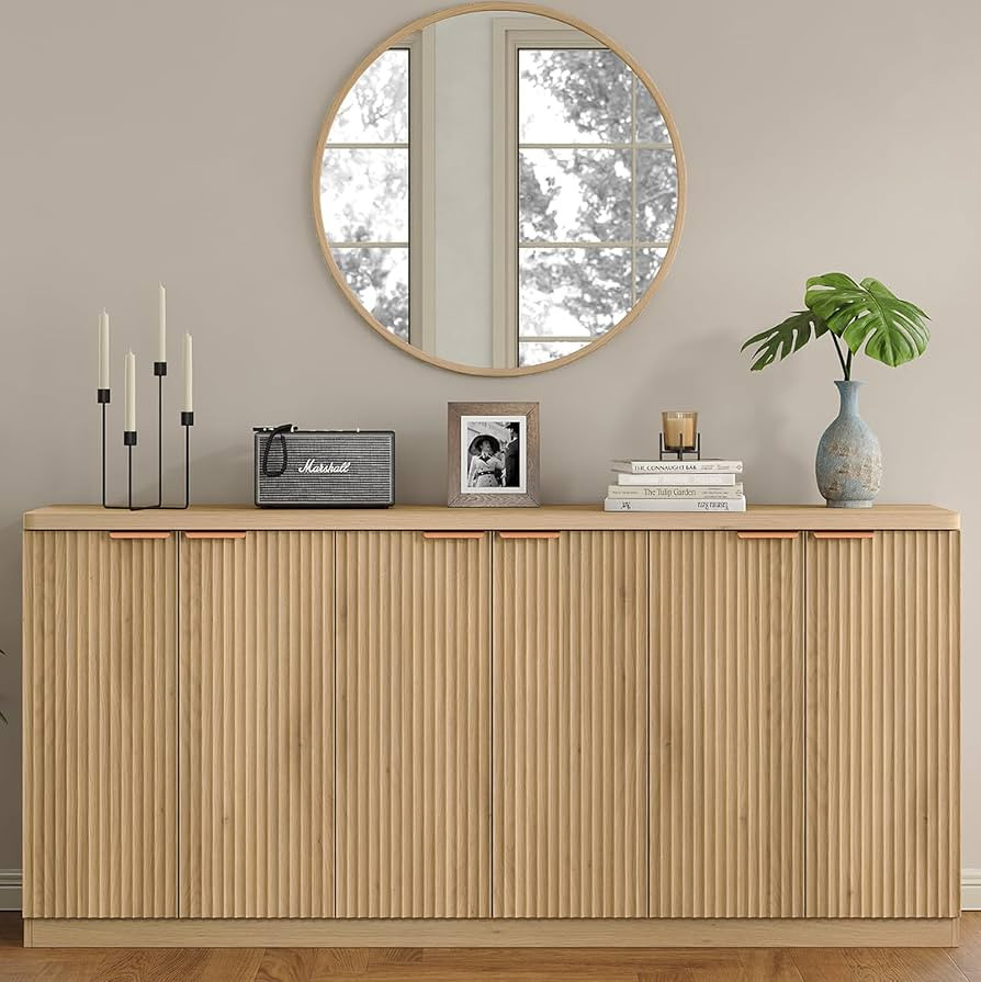 70" Large Buffet Sideboard Cabinet, Fluted Cabinet 6 Doors, Buffet Table Coffee Bar Wine Bar Stor... | Amazon (US)