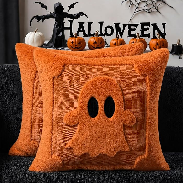 DFXSZ Halloween Pillow Covers 18x18 inch Set of 2 Black Eyes Orange Ghost Throw Pillow Cases Soft... | Amazon (US)