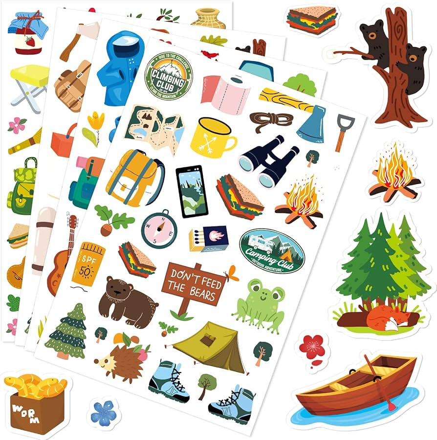 512 Pcs Travel Camping Stickers in 16 Sheets Outdoor Adventure Themed Self Adhesive Decals for Bi... | Amazon (US)
