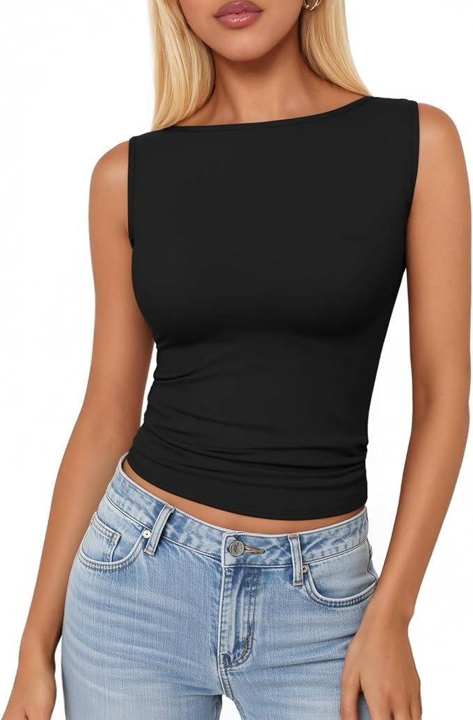 Women Boat Neck Tank Tops Sleeveless Basic Going Out Top Cute Slim Fit Outfit Shirts Summer Cloth... | Amazon (US)