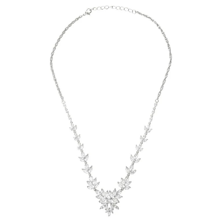 Believe by Brilliance Women's Sterling Silver and Cubic Zirconia Leaves Cluster Statement Necklac... | Walmart (US)