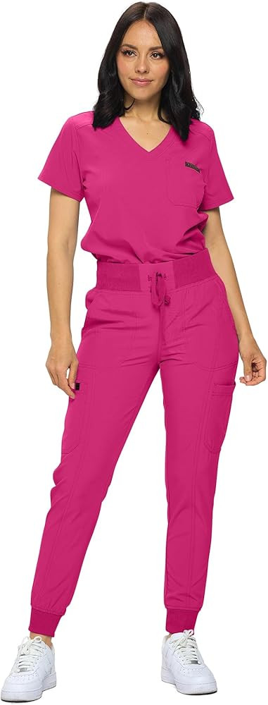 MONARCH UNIFORMS Stretchy Scrubs Women's Jogger Scrub Set In Regular and Petite Jogger Scrubs wit... | Amazon (US)