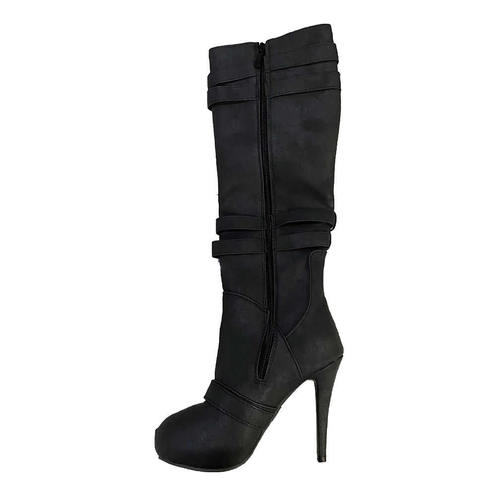 Women's Beige Knee-High Stiletto Boots with Buckle Straps and Side Zipper, Sexy High Heel Boots f... | Lightinthebox