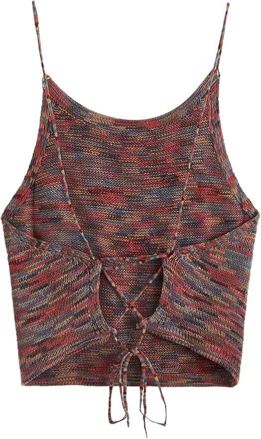 SweatyRocks Women's Sleeveless Space Dye Knit Camisole Criss Cross Backless Crop Top | Amazon (US)