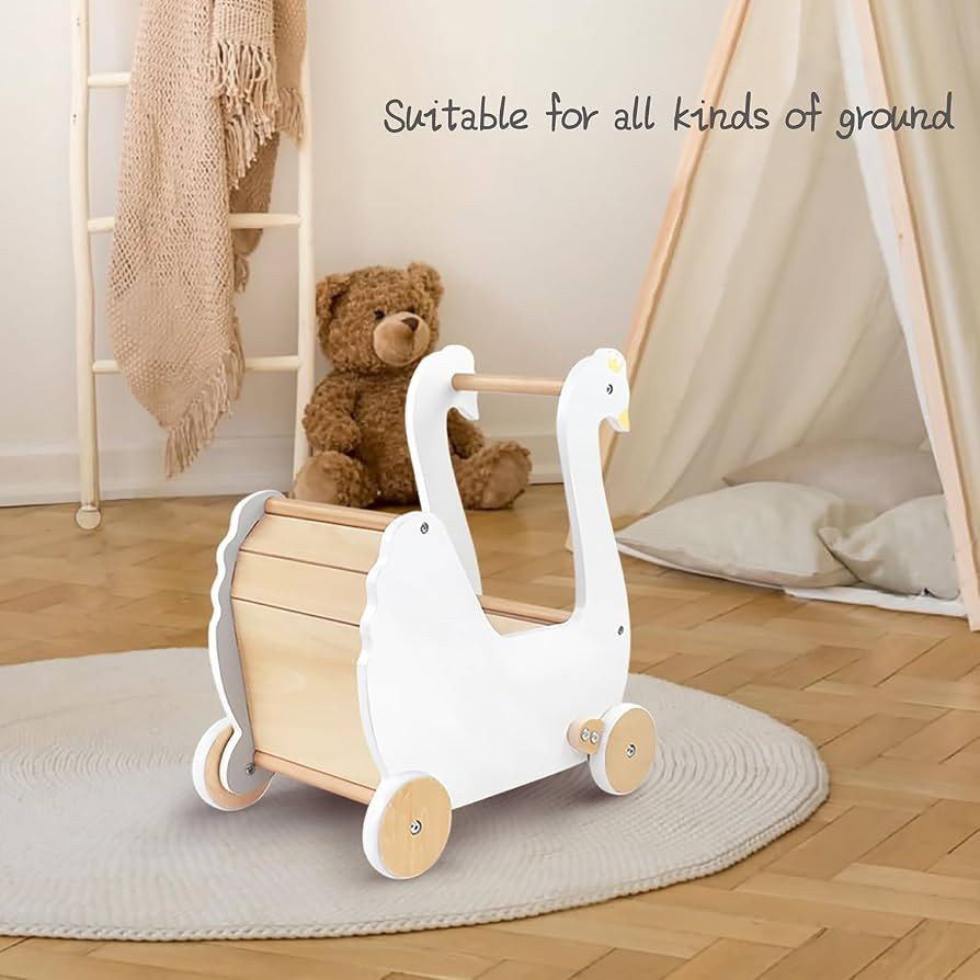 Wooden Doll Stroller,Baby Pram Stroller Toy,Wooden Swan Baby Walker,Baby Stroller Toy for Toddler... | Amazon (US)