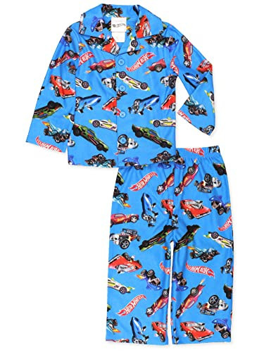 Hot Wheels Racecar Toddler and Boys Flannel Coat Style Pajama Set (3T, Blue) | Amazon (US)