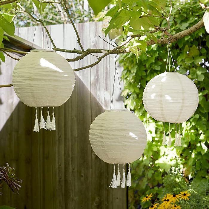Lights4fun Solar Lampions H\u00e4ngend 3er Set Creme | LED Solarlaterne Au\u00dfen | Warmwei\u00d... | Amazon (DE)