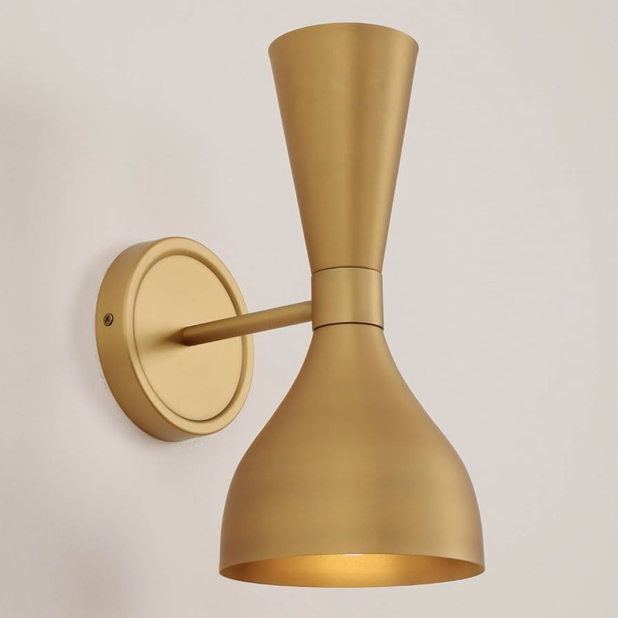 Modern Brass Gold Wall Sconce Light Vintage Double Wall Sconce with Funnel Metal Shade Indoor Har... | Amazon (US)