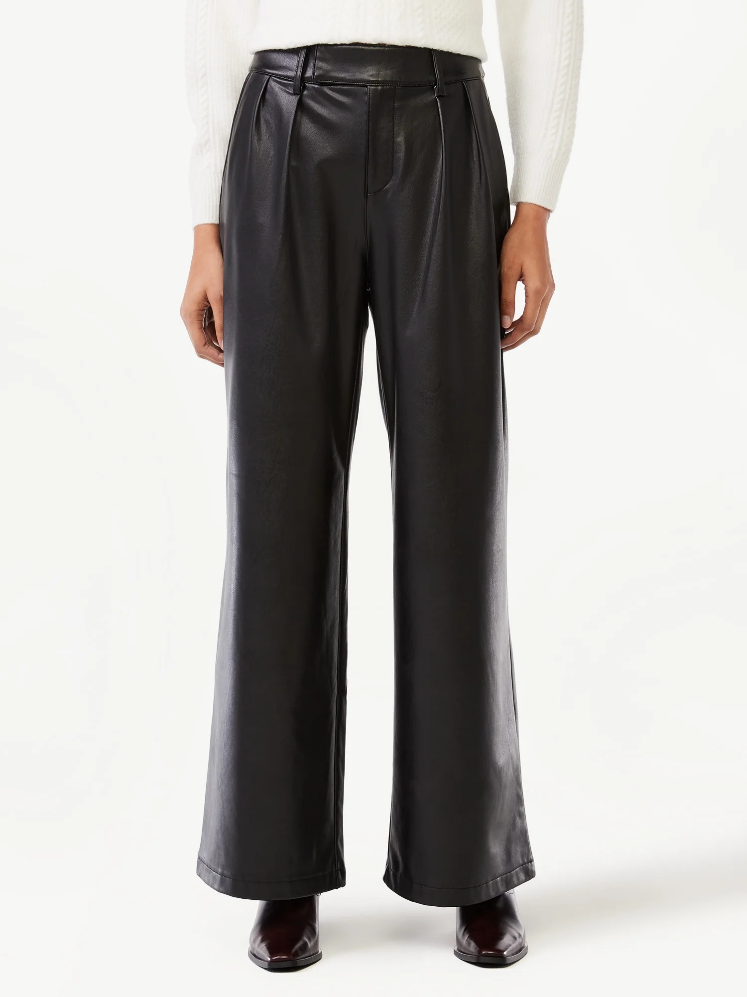 Scoop Women's Faux Leather Wide Leg Pants | Walmart (US)