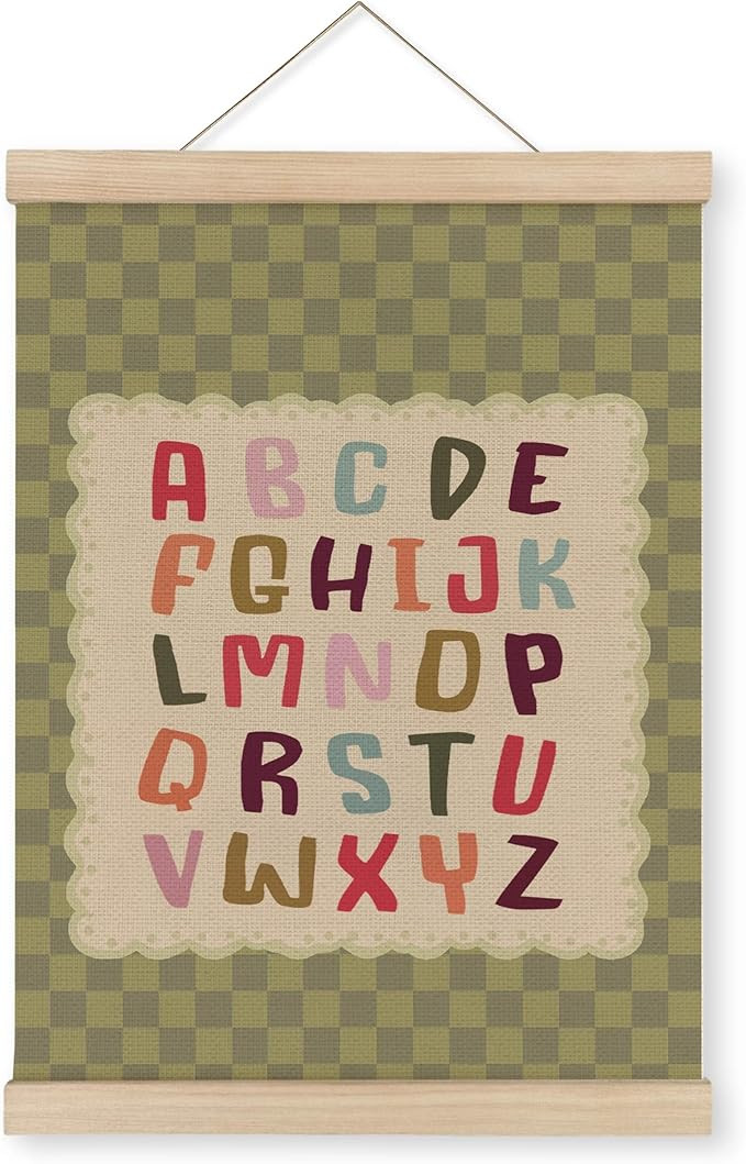 MAQIKA Vintage Alphabet Classroom Poster Framed with Wood Hanger, Letter Educational Hanging Wall... | Amazon (US)