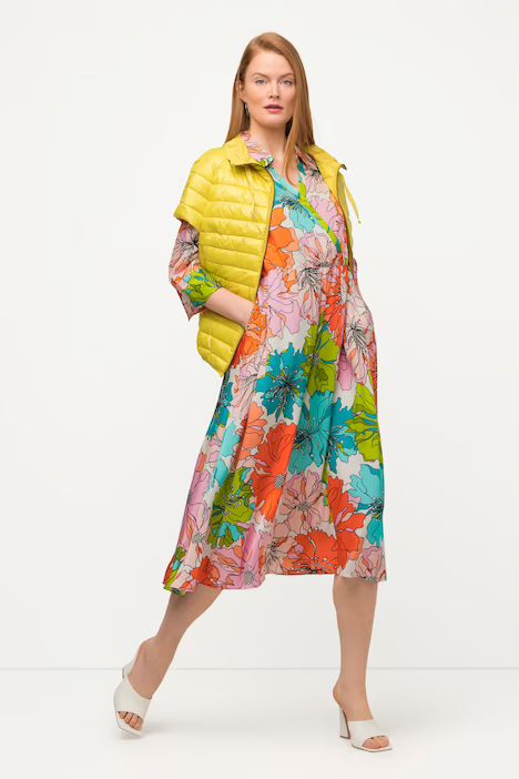 Watercolor Floral Print Wrap Look Midi Dress | Midi Dresses | Dresses | Ulla Popken