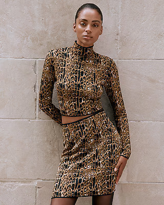 Leopard Mock Neck Cropped Sweater | Express