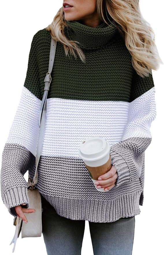 KINGFEN Chunky Knit Plus Size Sweater for Women Turtleneck Loose Pullover Tops | Amazon (US)