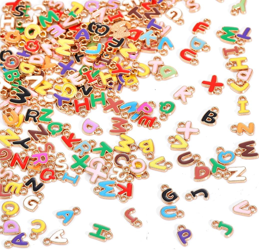 stino 200Pcs A-Z Metal Letter Charms for Jewelry Making, Capital Alphabet Initial Charms | Amazon (US)