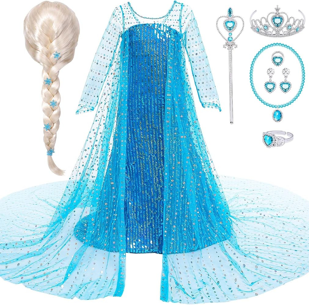 G.C Girls Elsa Frozen Dress Costume Princess Dress Up Clothes with Long Cape Toddler Wig Crown Wa... | Amazon (US)