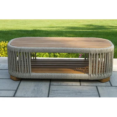 Aniston 47" W Oval Teak Wood Outdoor Coffee Table with Shelf | Wayfair North America