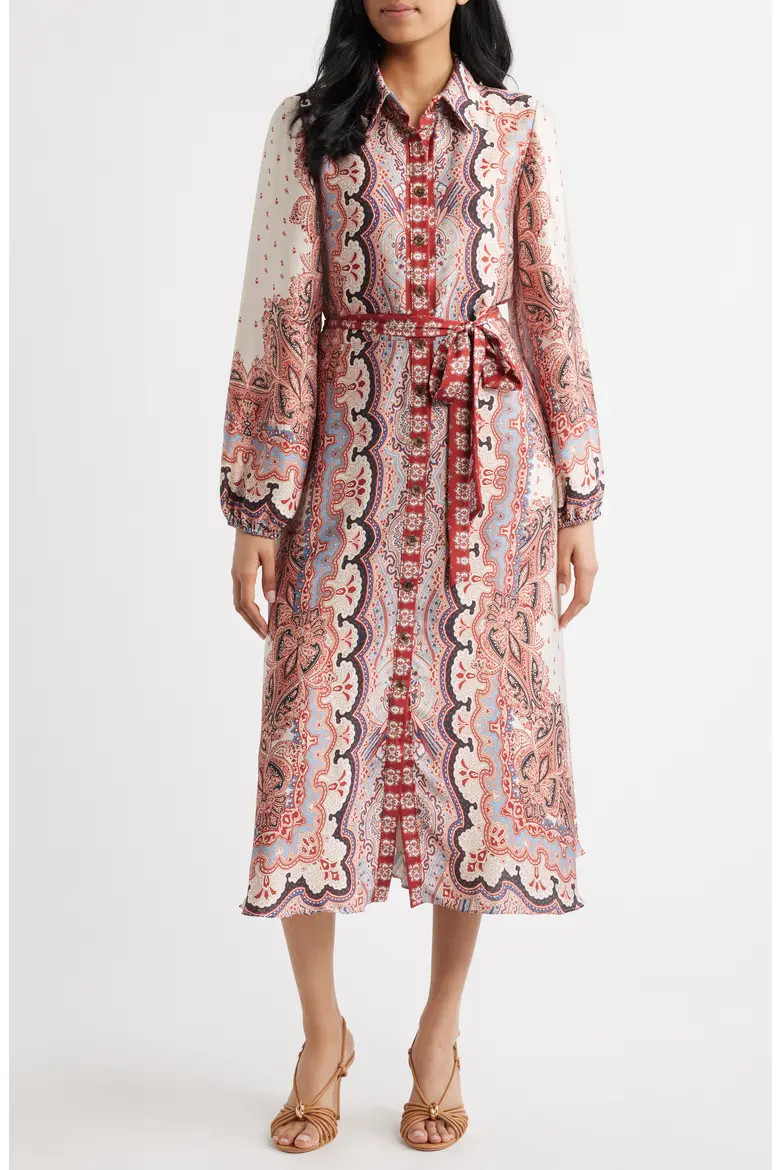 Mixed Paisley Long Sleeve Midi Shirtdress (Women) | Nordstrom | Nordstrom