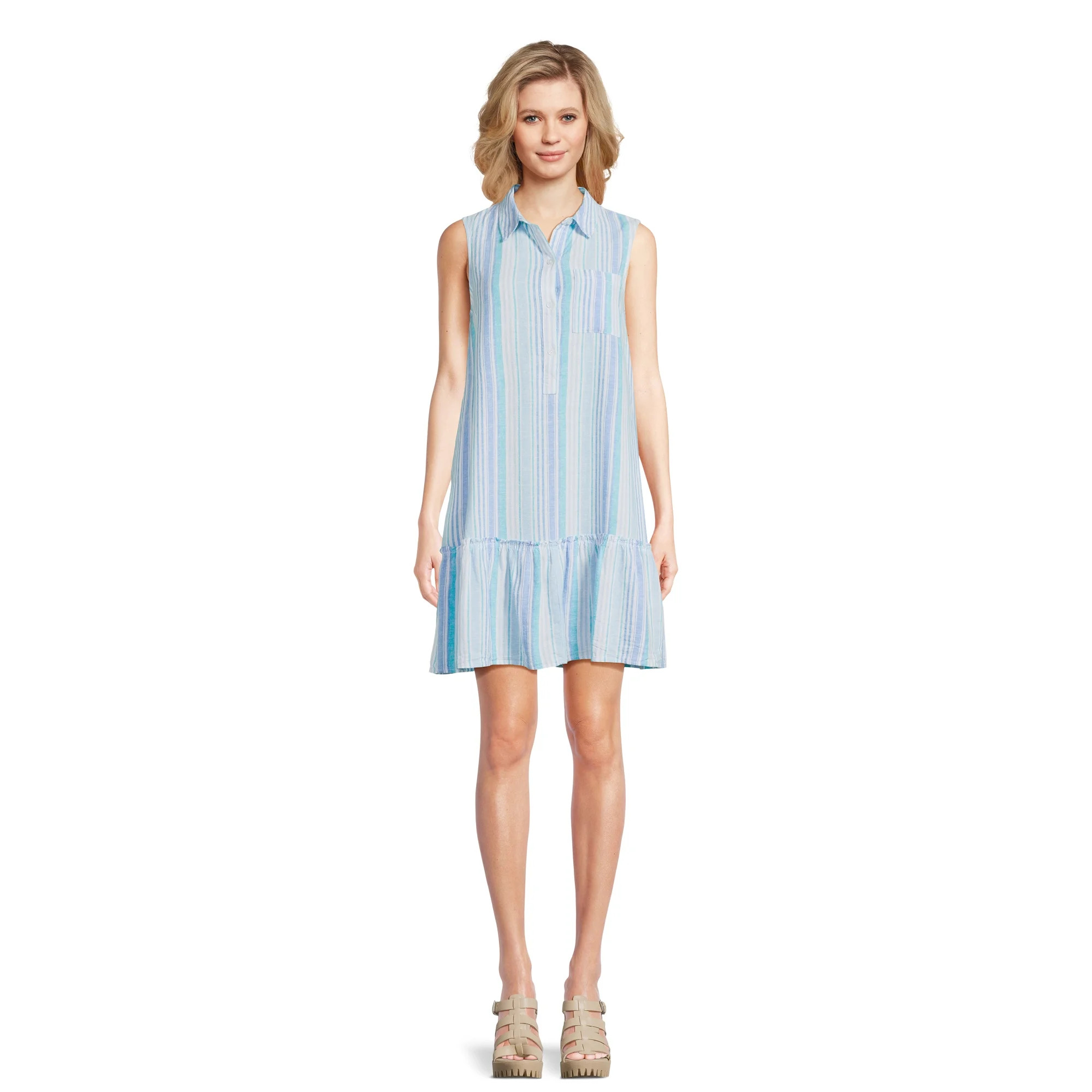 Time and Tru Women's and Women's Plus Sleeveless Shirt Dress, Sizes XS-4X - Walmart.com | Walmart (US)