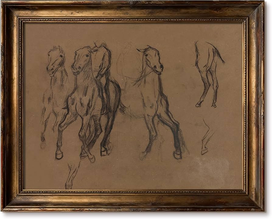 ORIDOMY Antique Horse Sketch Wall Art - Vintage Rustic Hand-Drawn Canvas Art for Old World, Shabb... | Amazon (US)