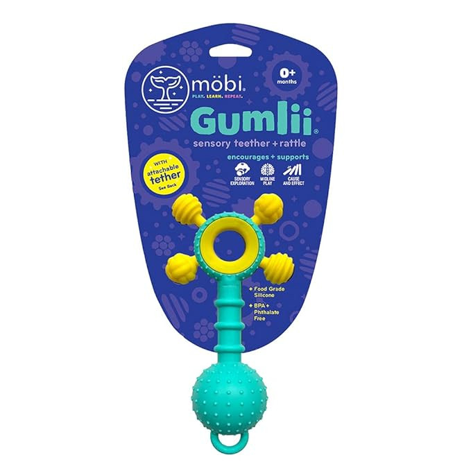 Mobi Gumlii Sensory Teether Toy - Rattle Baby Teething Toy, Food Grade Silicone Newborn Baby Sens... | Amazon (US)