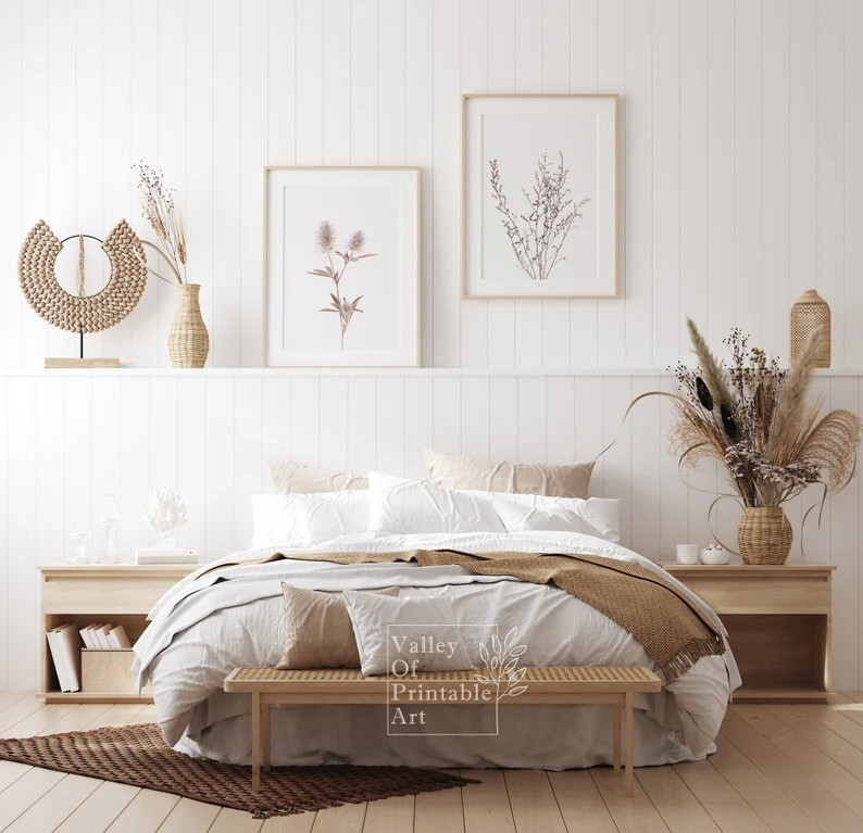 Botanical Print Set, Floral Print, Herb Wall Art, Wildflower Prints, Set Of 4 Prints, Dried Flowe... | Etsy (US)